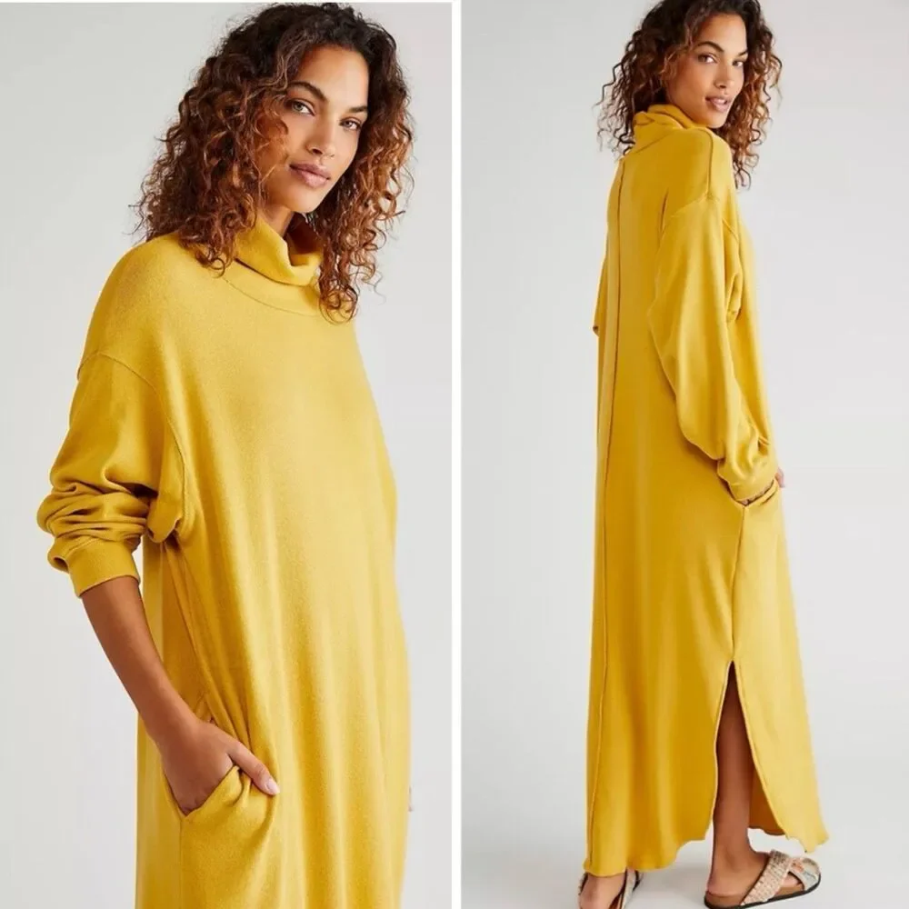 FP Beach Free People Womens L Georgie Midi Sweater Dress Oversized Lounge Boho